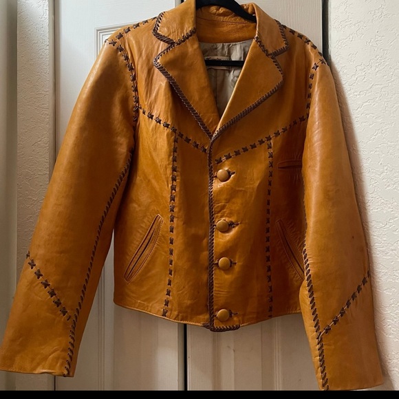 Vintage women’s dress xtra soft camel leather jacket with accent stitching - Picture 1 of 10